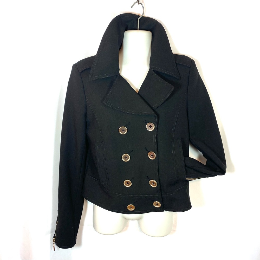 WHITE HOUSE BLACK MARKET Black Double Breasted Cropped Jacket